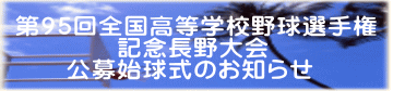 第95回全国高等学校野球選手権 記念長野大会 公募始球式のお知らせ